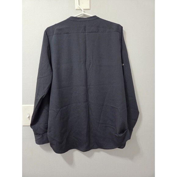 Calvin Klein Women's Gray Button Down Blouse, Zipper Accents, Roll Up Sleeves, L - Picture 2 of 9
